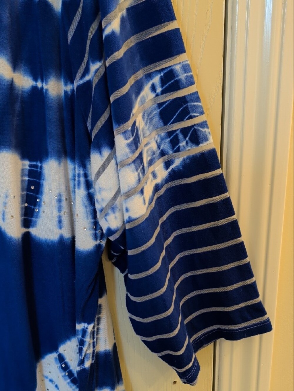 INC Blue Tie Dye Stripe Sheer Sleeve Rhinestone Top 3X Plus Size Blouse - Picture 3 of 8